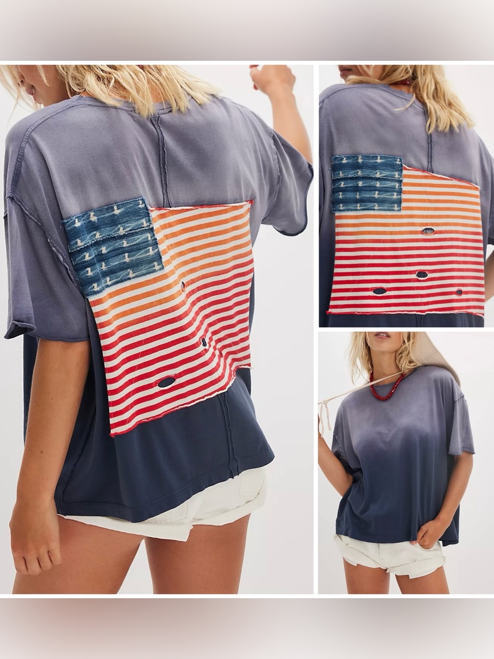 NWT Free People Tricia Fix Americana Tee - indigo blue - Medium